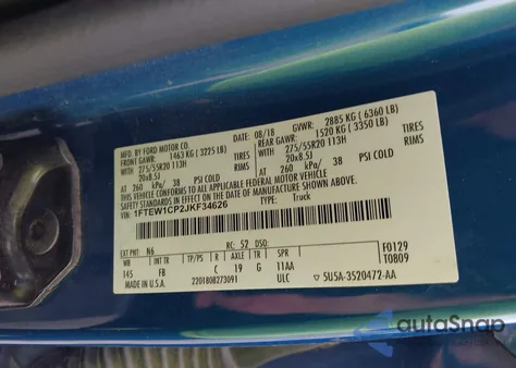 2018 Ford F-150 Xlt из США, поврежденный, VIN 1FTEW1CP2JKF34626